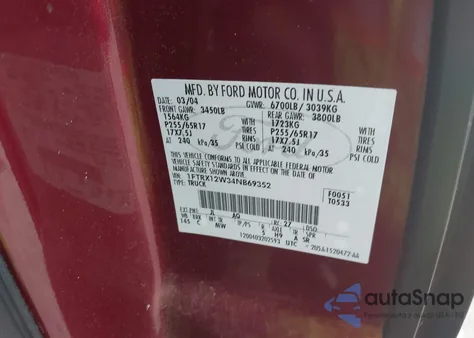 2004 Ford F-150 Stx/Xl/Xlt from USA, damaged, VIN 1FTRX12W34NB69352